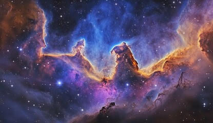 Obraz premium Cosmic nebulae ablaze with vibrant colors, showcasing star birth and stellar evolution. A tapestry of interstellar dust and gas