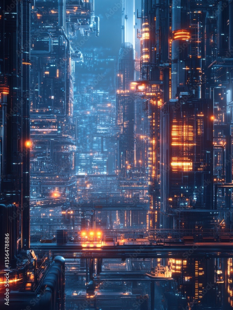 Aufkleber futuristic smart energy grid and automated industrial factory complex with advanced digital