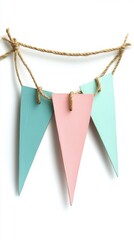 Pastel Triangle Pennant Banner on White Background Festive Celebration Decor Craft Project Design Element