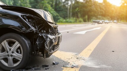 Car accident scene on busy road urban area photography daylight close-up traffic safety awareness