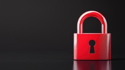 Fototapeta premium A glossy red padlock on a dark background, symbolizing security and protection , Identity Theft Prevention.