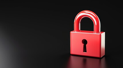 A shiny red padlock sits on a black surface, symbolizing security and protection in a minimalist design , Identity Theft Prevention.