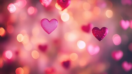 Fototapeta premium Delicate pink heart bokeh creates a romantic atmosphere perfect for celebrating love on Valentine's Day with soft glows and charming shapes