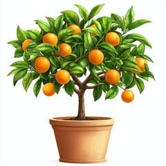 Lush Orange Tree in Pot with Ripe Fruit and Vibrant Green Leaves in Bright and Cheerful Decor Style