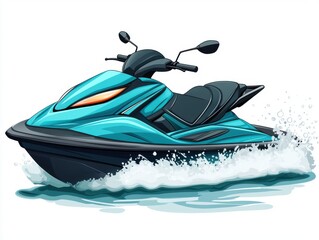 Vibrant Aqua Jet Ski Gliding Over Crystal Clear Water with Splashes and Motion Effects for Exciting Summer Adventures