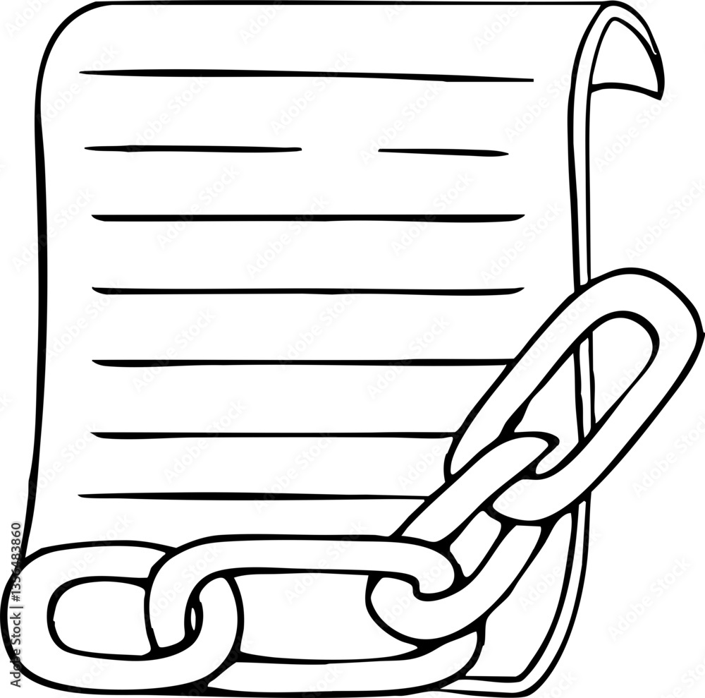Poster law restriction policy concept. document with a chain link attached.