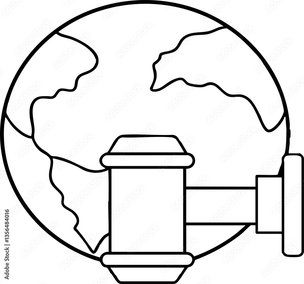 Poster law restriction policy concept. globe with a pipe symbolizing environmental issues.