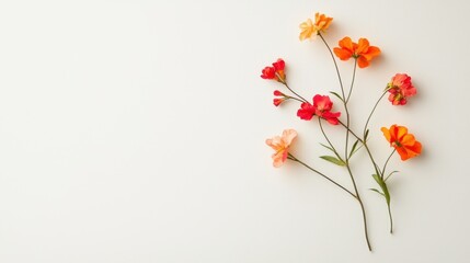 Delicate Arrangement of Colorful Flowers on Light Background for Spring and Nature Theme, Perfect for Creative Projects and Floral Decor