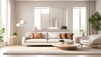 minimalist living room with white walls and a wooden floor.