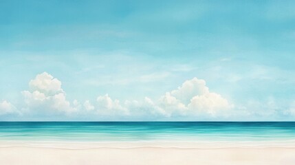 Obraz premium Serene Beach Landscape with Gentle Waves and Soft Clouds Under Clear Blue Sky, Perfect for Relaxation and Peaceful Retreats