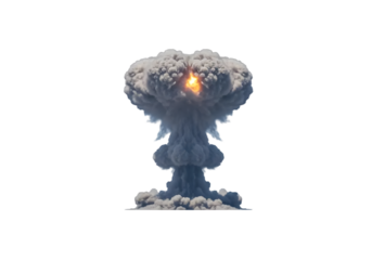 Dramatic explosion cloud with bright flames rising against a clear sky showcasing powerful dynamics of a large-scale detonation event in cinematic style