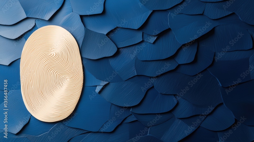 Poster a textured blue background with layered shapes features a prominent fingerprint design, highlighting