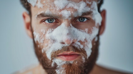 Young man applies a cleansing product, showing dedication to skincare and self-care rituals Generative AI
