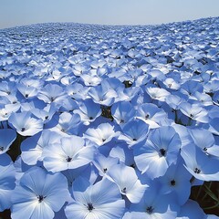 Light Blue Flower Field Panorama.