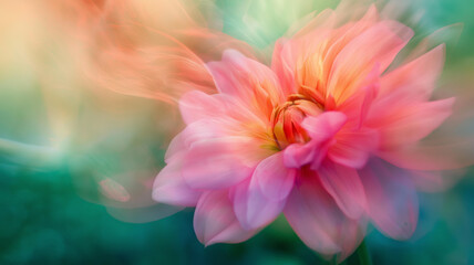 Obraz premium A vibrant flower bursts with colors, its form transformed into a magical blur against lush tones Generative AI