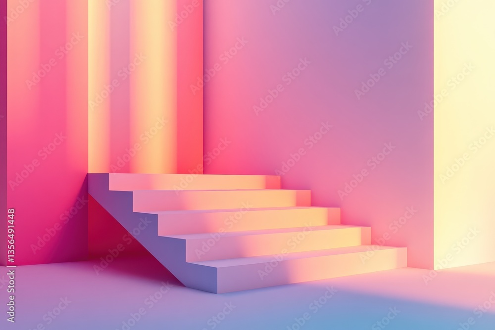 Poster a modern staircase design set in a vibrant gradient backdrop