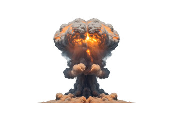 Dramatic Explosion Cloud with Bright Flames, Smoke Plumes, and Fiery Effects Erupting Against a Transparent Background for Visual Impact