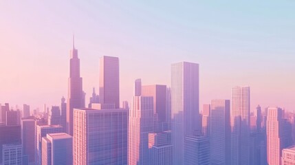 Fototapeta premium Pastel Cityscape at Dawn: A Dreamlike Metropolis