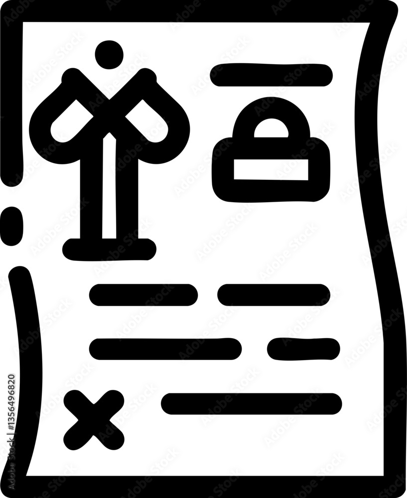 Poster law restriction policy concept. document with a lock and decorative elements.