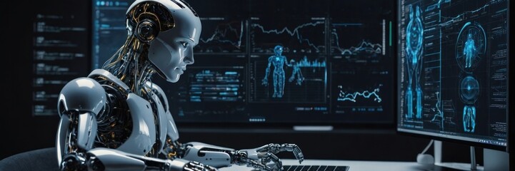 Fototapeta premium Modern Workspace with Laptop and Monitor Displaying Analytics and Web Content for Professional Tasks