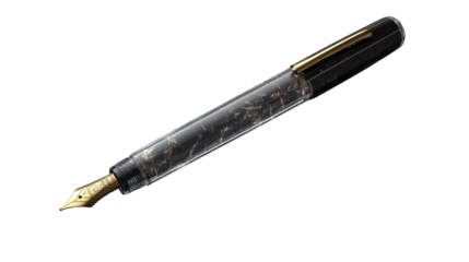 A sleek modern fountain pen with a gold nib on a transparent background 