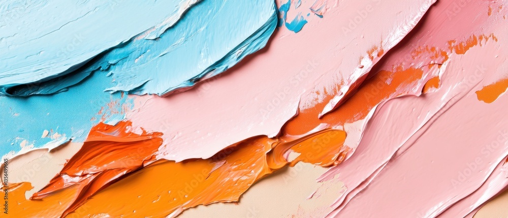 Poster artistic texture of vibrant paint strokes in blue orange and pink creating a modern abstract backgro
