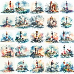 Lighthouse. Watercolor digital art. AI generated illustration