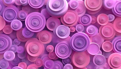 Abstract geometric pattern of overlapping circles and spheres in shades of pink and purple.  A 3D rendering of a vibrant, textured surface