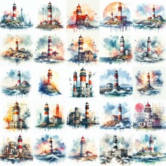 Lighthouse. Watercolor digital art. AI generated illustration