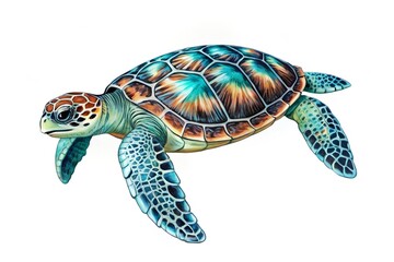 Fototapeta premium Sea Turtle Line Art. Outline Drawing of Marine Reptile for Coloring Book, Design Element