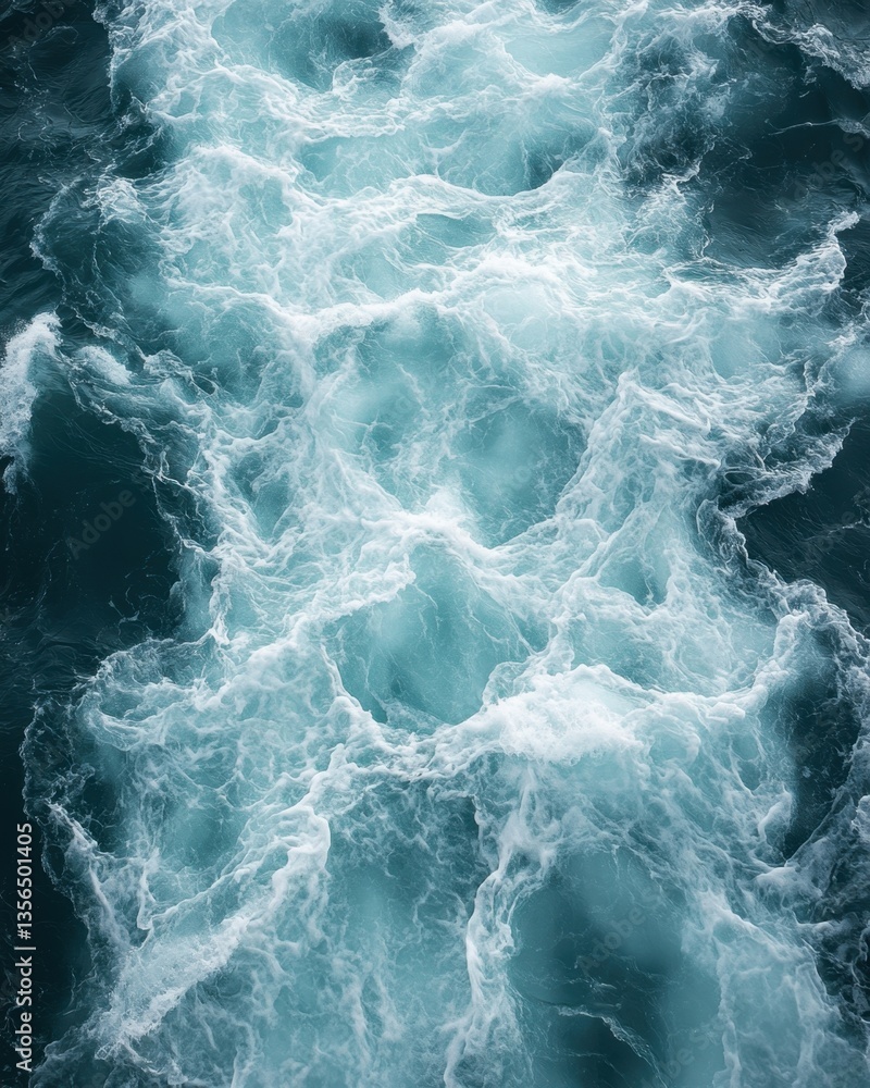 Aufkleber aerial view of turquoise ocean water with white foam creating dynamic patterns and textures on a sun