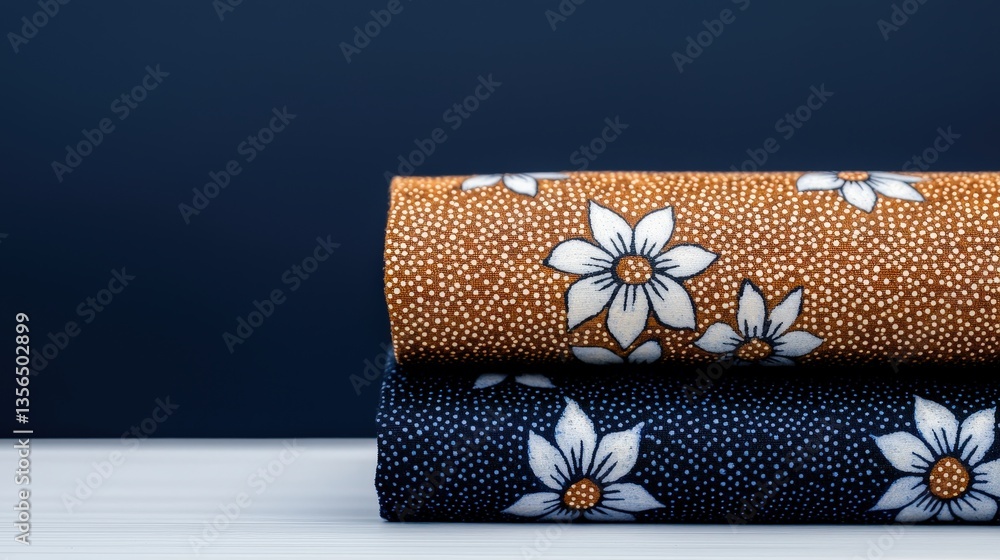 Poster neatly folded pair of fabric pieces in coordinating colors displaying textural quality and design