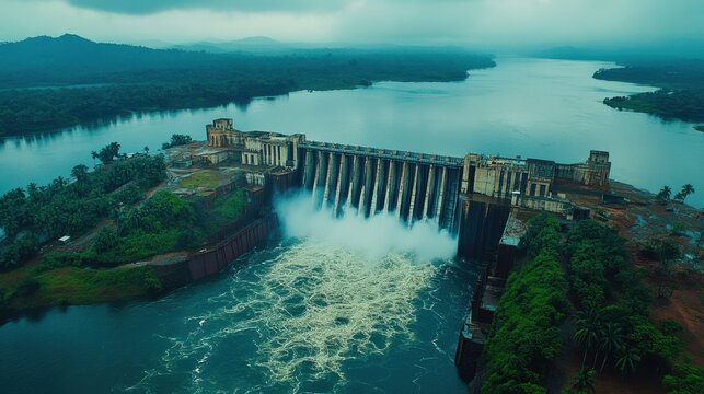 Serene Aerial View of the Idyllic Idukki Dam in Kerala India Showcasing Lush Greenery and Tranquil Waters Under a Cloudy Sky