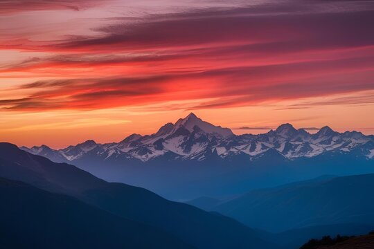 A beautiful sunset over a mountain range 