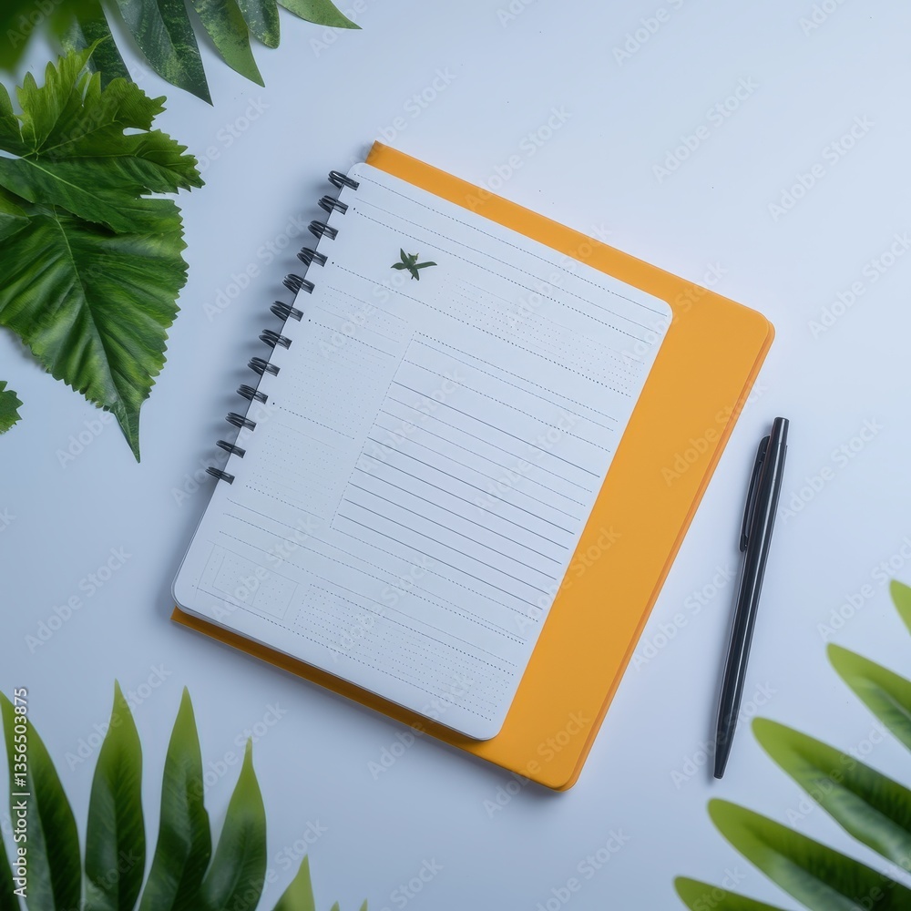 Poster a practical notepad and a classic pen resting on a table ready for taking notes or writing ideas