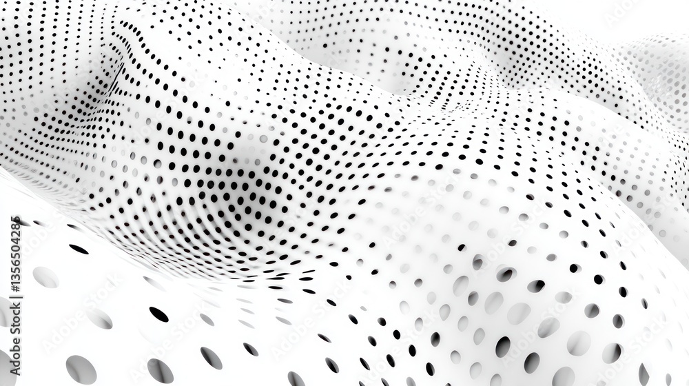 Poster abstract monochrome wave pattern: a dynamic display of dots and curves in black and white