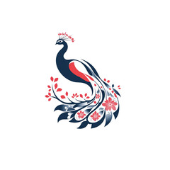 Fototapeta premium Elegant Peacock with Floral Tail - Artistic Bird Illustration