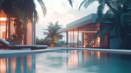 Fototapeta premium Luxurious Modern Villa with Pool Surrounded by Tropical Landscape