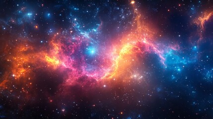 Naklejka premium Stunning view of a colorful nebula swirling with vibrant gases in the depths of outer space