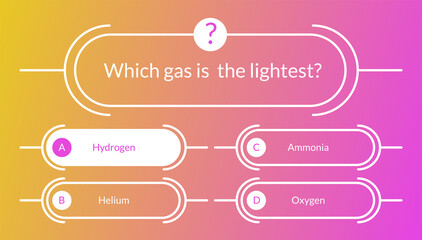 Quiz game questions or test menu choice templates with answers. Trivia contest, TV show layout with answer options. Four answers for knowledge exam. cartoon illustration