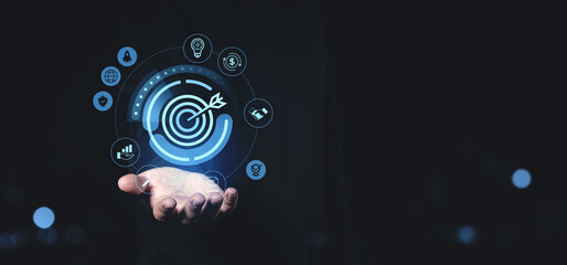 Business target concept with futuristic digital icons.