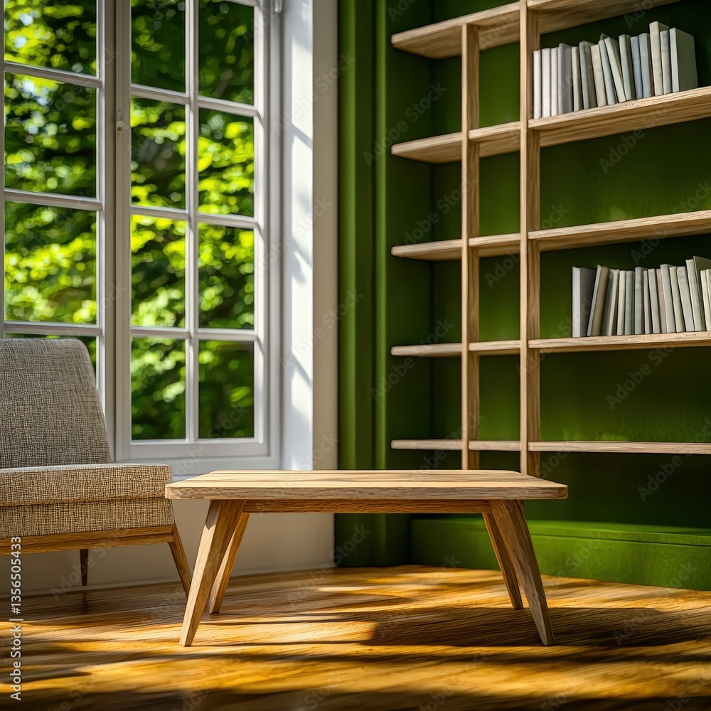Aufkleber simple chair and bookshelf in a room creating a cozy reading nook for relaxation and enjoyment