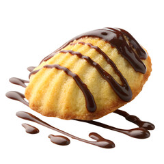 Madeleine pastry with chocolate drizzling isolated on white background