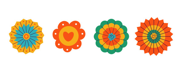 Set of cut out compositions for paper garland. May 5, Mexican holiday Cinco de Mayo. Paper Flower and garlands for Mexican holiday .