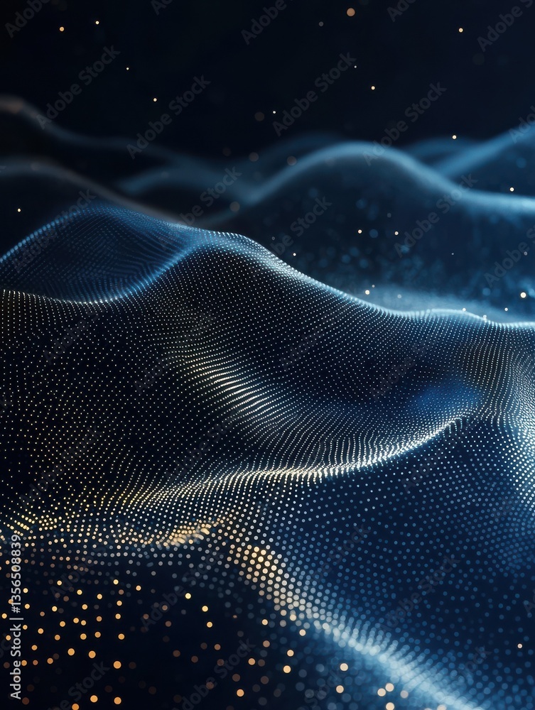 Poster abstract waving particle technology background. abstract wave moving dots flow particles, hi-tech an