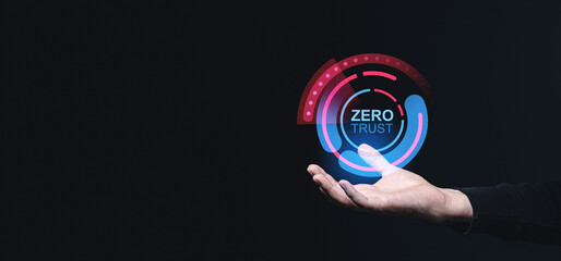 Zero Trust security concept with futuristic hologram interface.