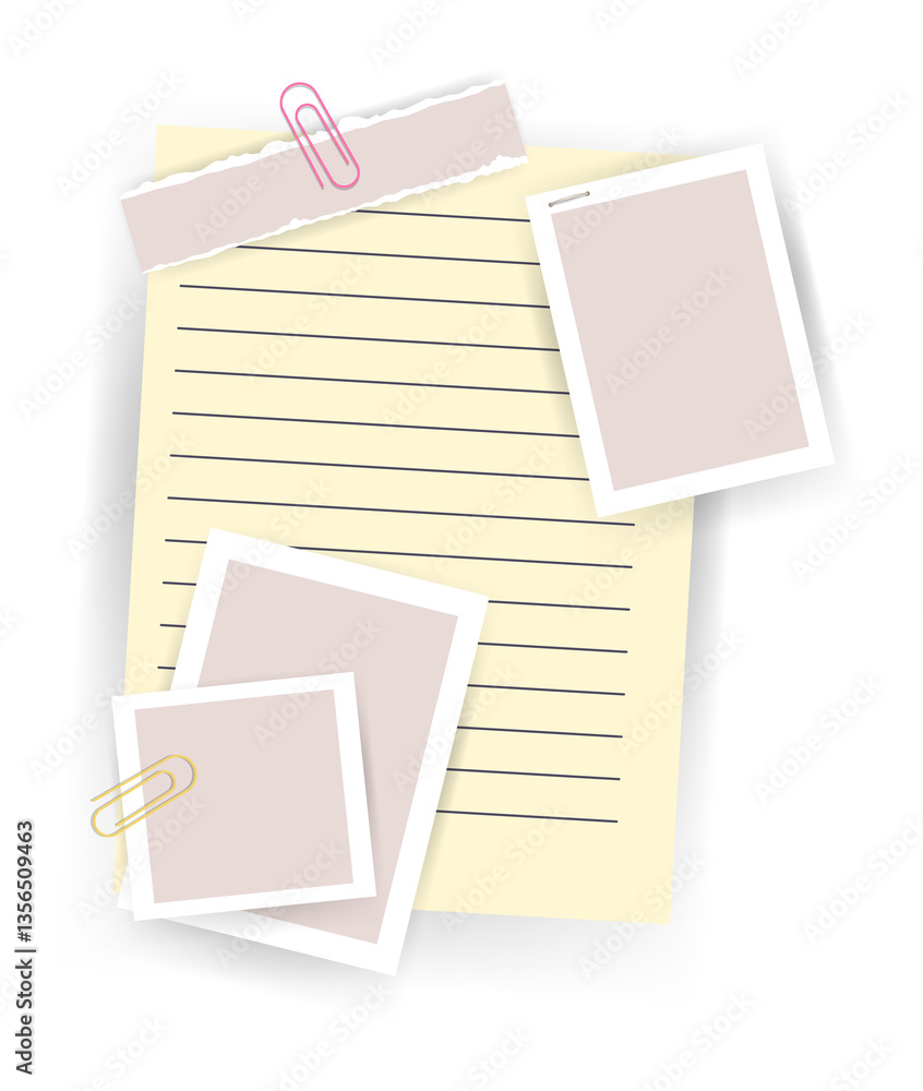 Aufkleber paper notes stickers. place for memo messages on paper sheets. attached with sticky colorful tape on