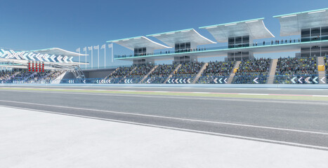 3D Empty race track awaiting race cars at stadium with spectators © jamesteohart