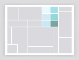 Photo collage template. Album brand board, set portfolio images. Mood board background. Mosaic picture frame. Gallery banner. illustration