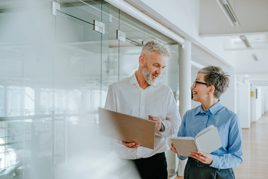 Mature business professionals discussing in an office environment
